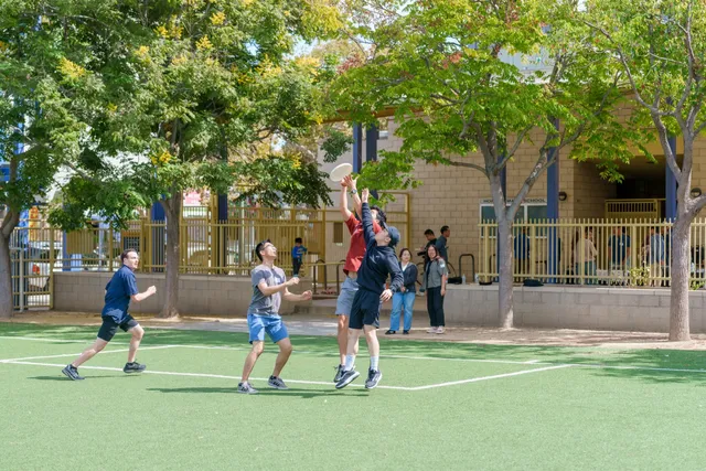 Playing frisbee after service